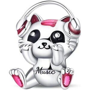 Music Cat Cute Animal DIY Charm Pendant, 925 Sterling Silver Pendant